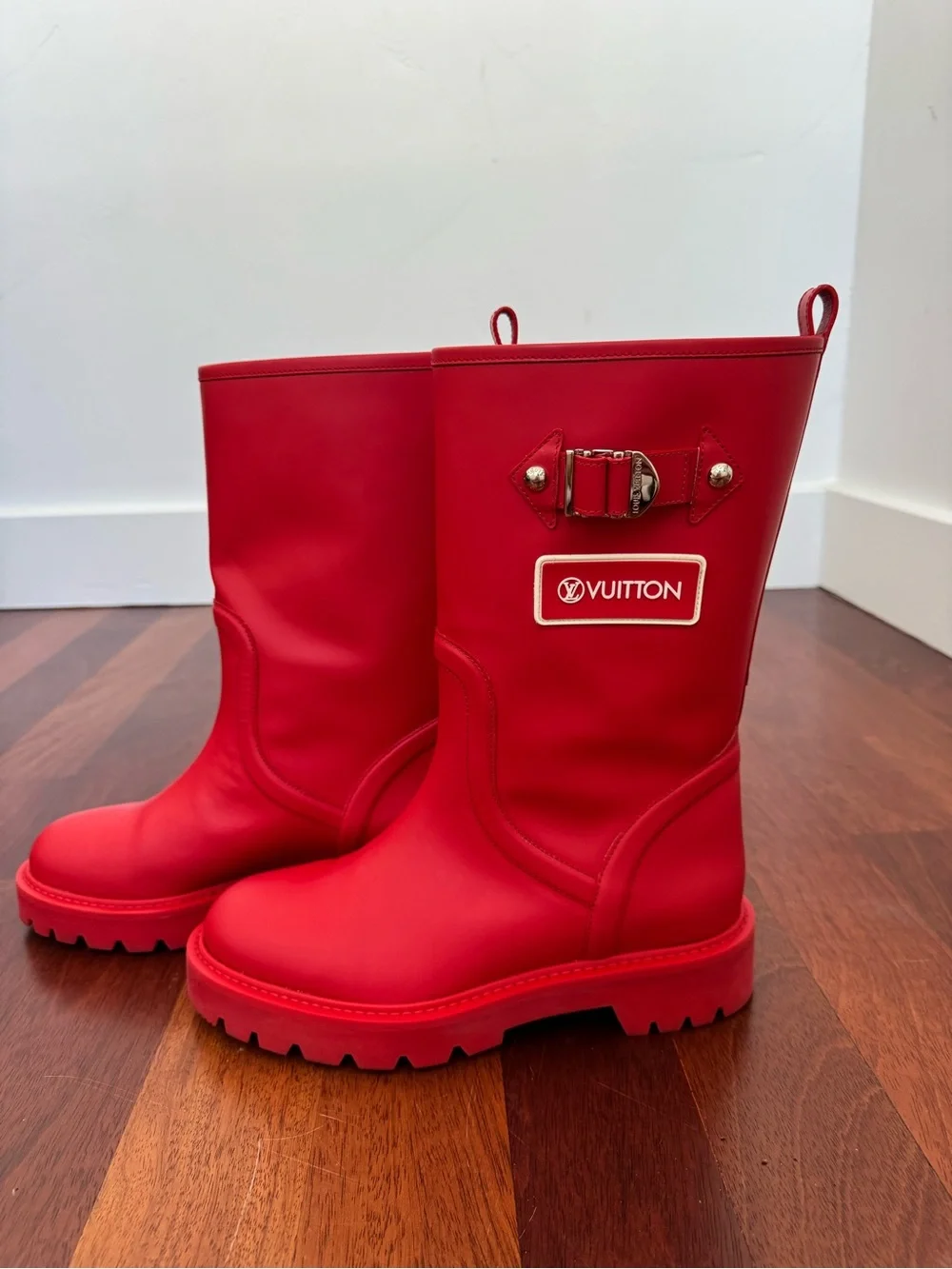 Louis Vuitton Red Mid-Calf Rubber Boots